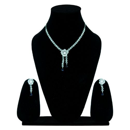 Elegant Blue Stone Necklace and Earring Set with Floral Pendant